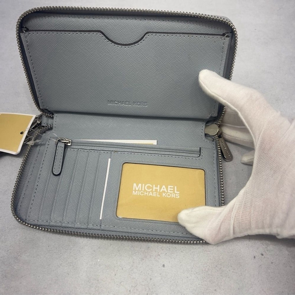 Michael Kors Zip Around Wallet Wristlet Laser Cut Dusty Blue - Picture 7 of 10